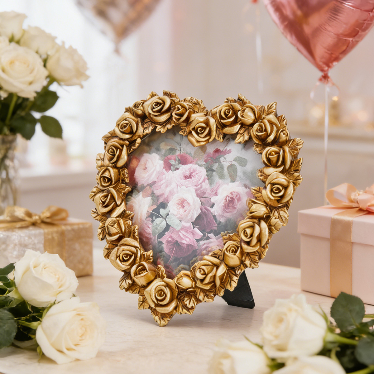Bamboo Photo Frame - 1PC, Valentine's Day gold rose gold-edge