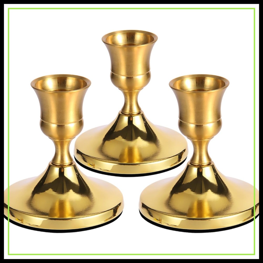 Home Decor Gold - 3 Pcs Brass Gold Taper Candle