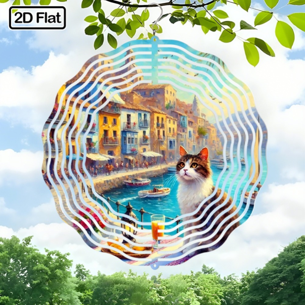 Boho Wind Chimes - Boho 2D Water Cat Rotating Wind