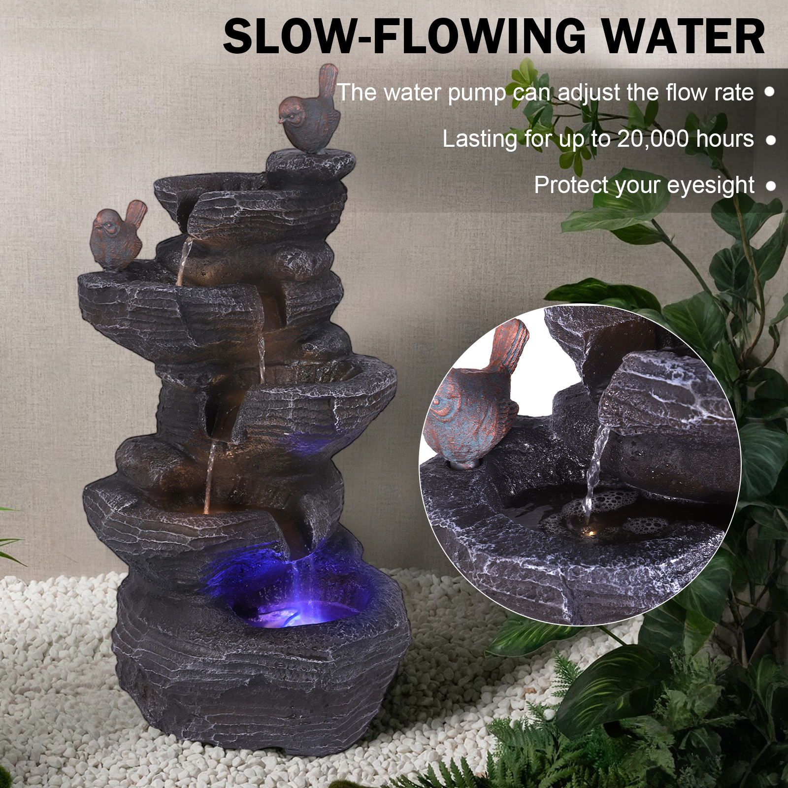 Flooring Home Decor - 5-Tier Cascading Rock Waterfall with LED