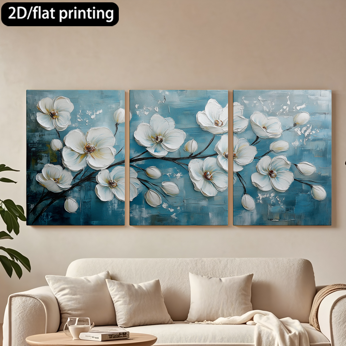 Abstract Oil Painting - 3pc wooden frame canvas decorative paintingWhite