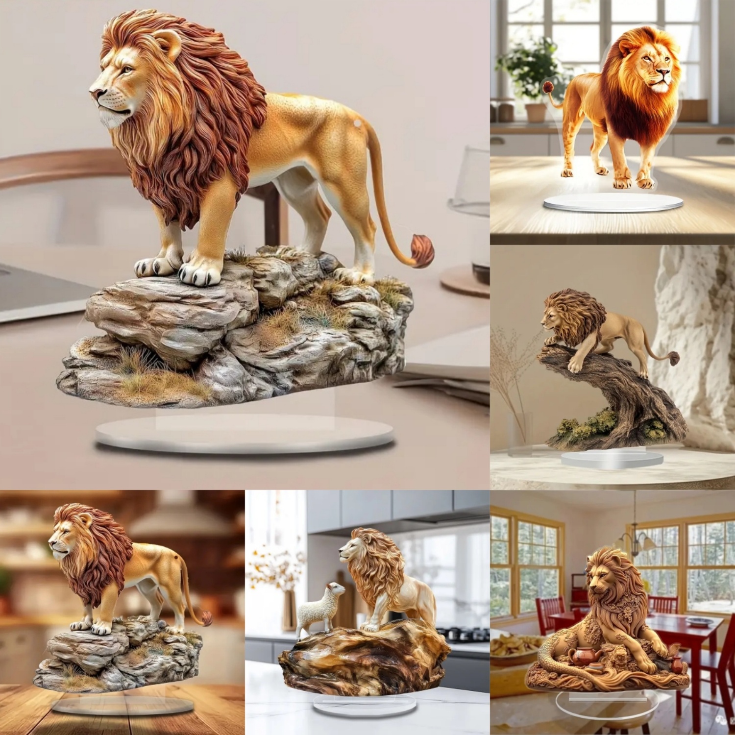 Home Decor Kit - Male Lion Statue,2D Flat Animals Acrylic
