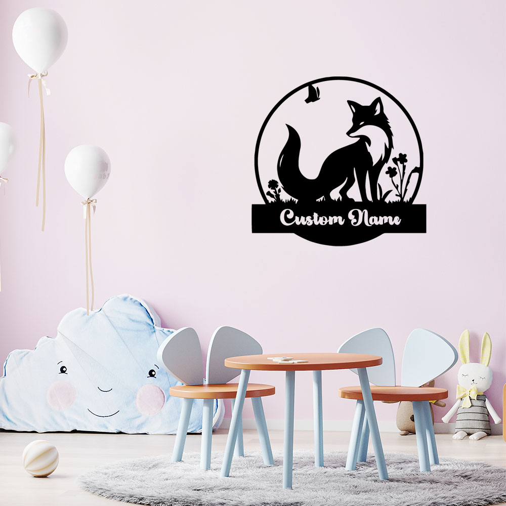 Home Decor Wall Tiles - 1PC Colorful Fox Customizable Text Vinyl