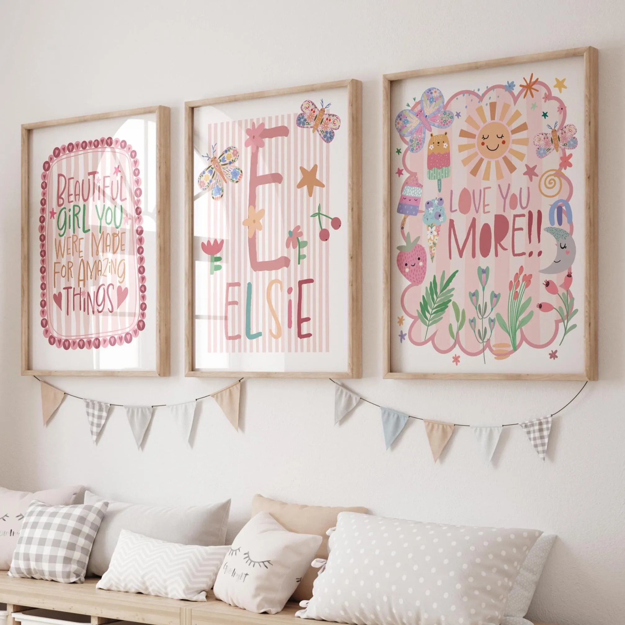 Home Decor Kit - 3pcs/set Bohemian Pink Flower Custom Name