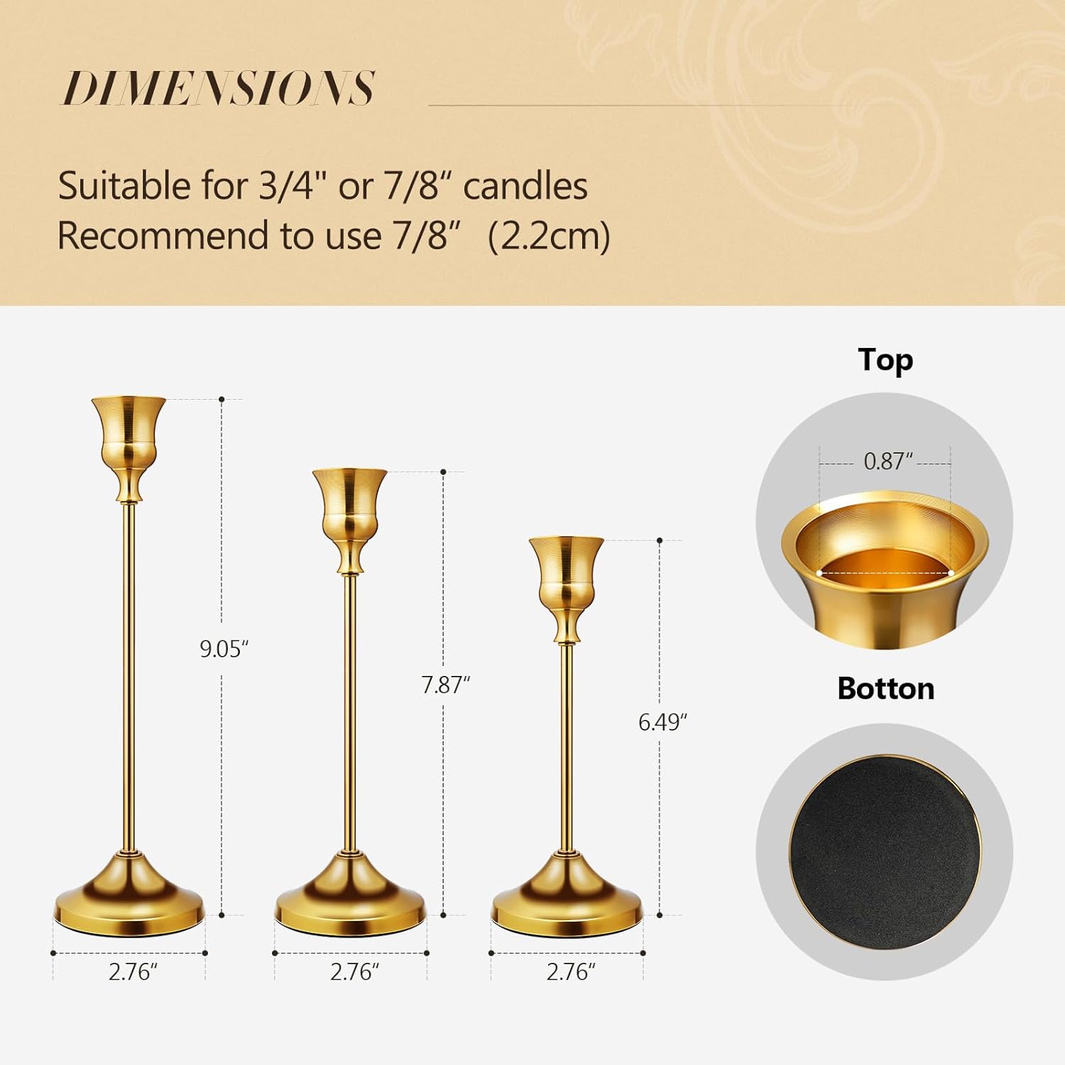 Metal Taper Candle Holders Set - Home Decor Gold avaliação e preço
