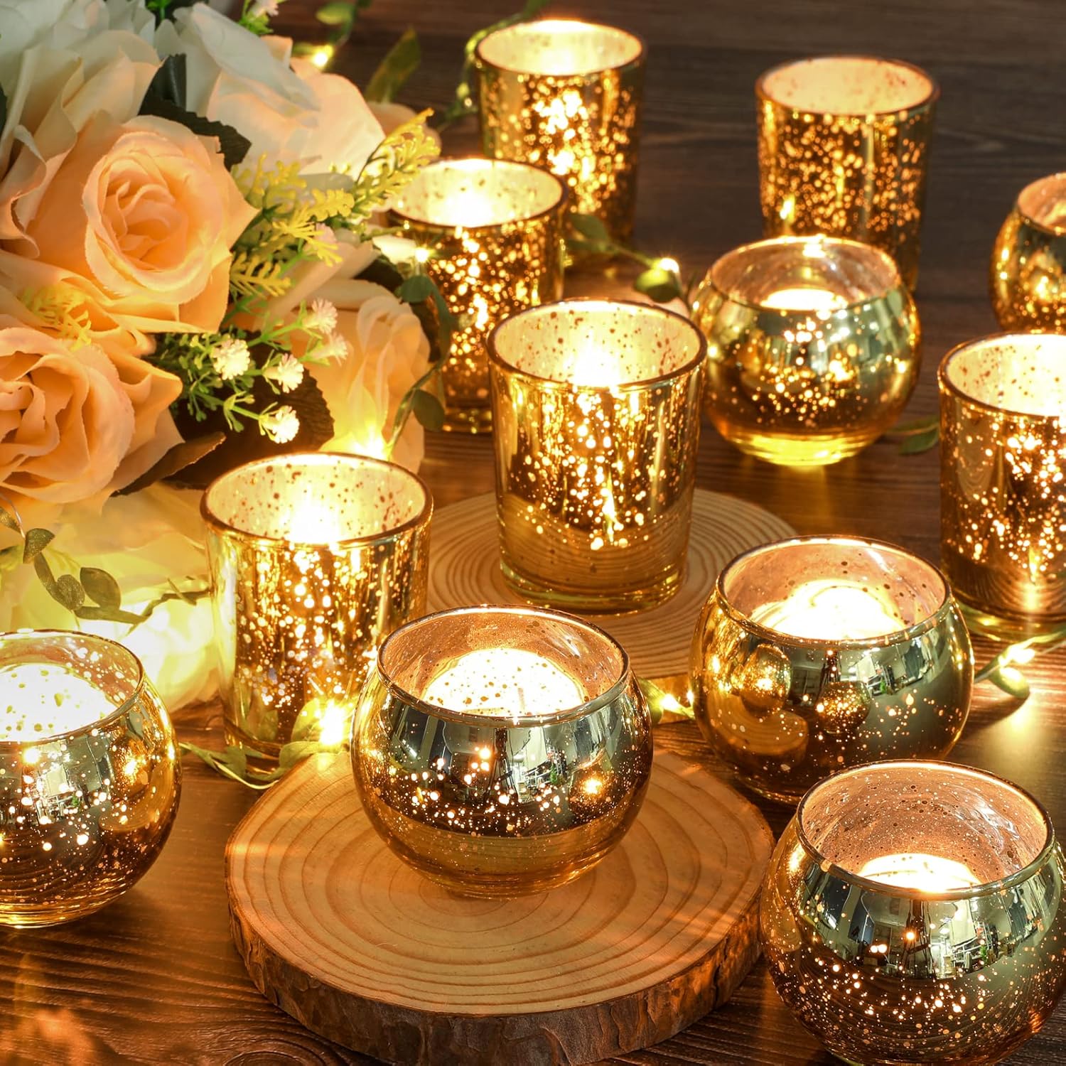 12 Gold Mercury Glass Votive C - Home Decor Gold avaliação e preço