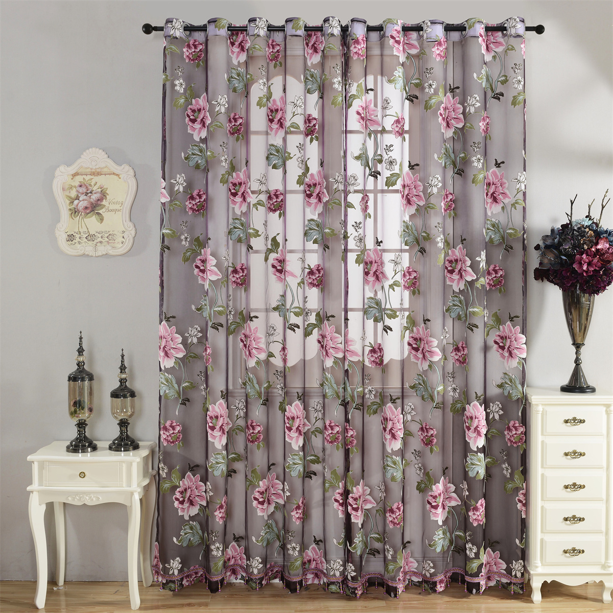 2pcs Classic Peony Floral Yarn - Home Decor Curtain avaliação e preço