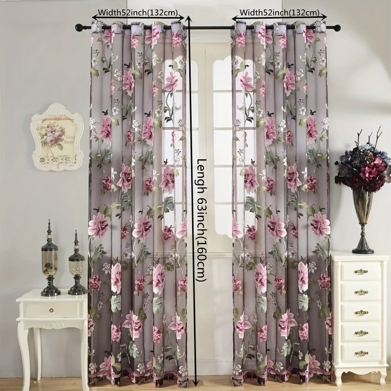 2pcs Classic Peony Floral Yarn - Home Decor Curtain avaliação e preço