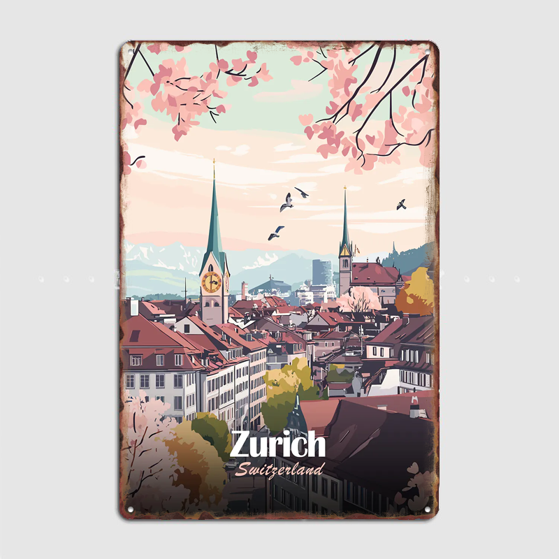 Zurich Cityscape Poster Metal  - Home Decor Zurich avaliação e preço