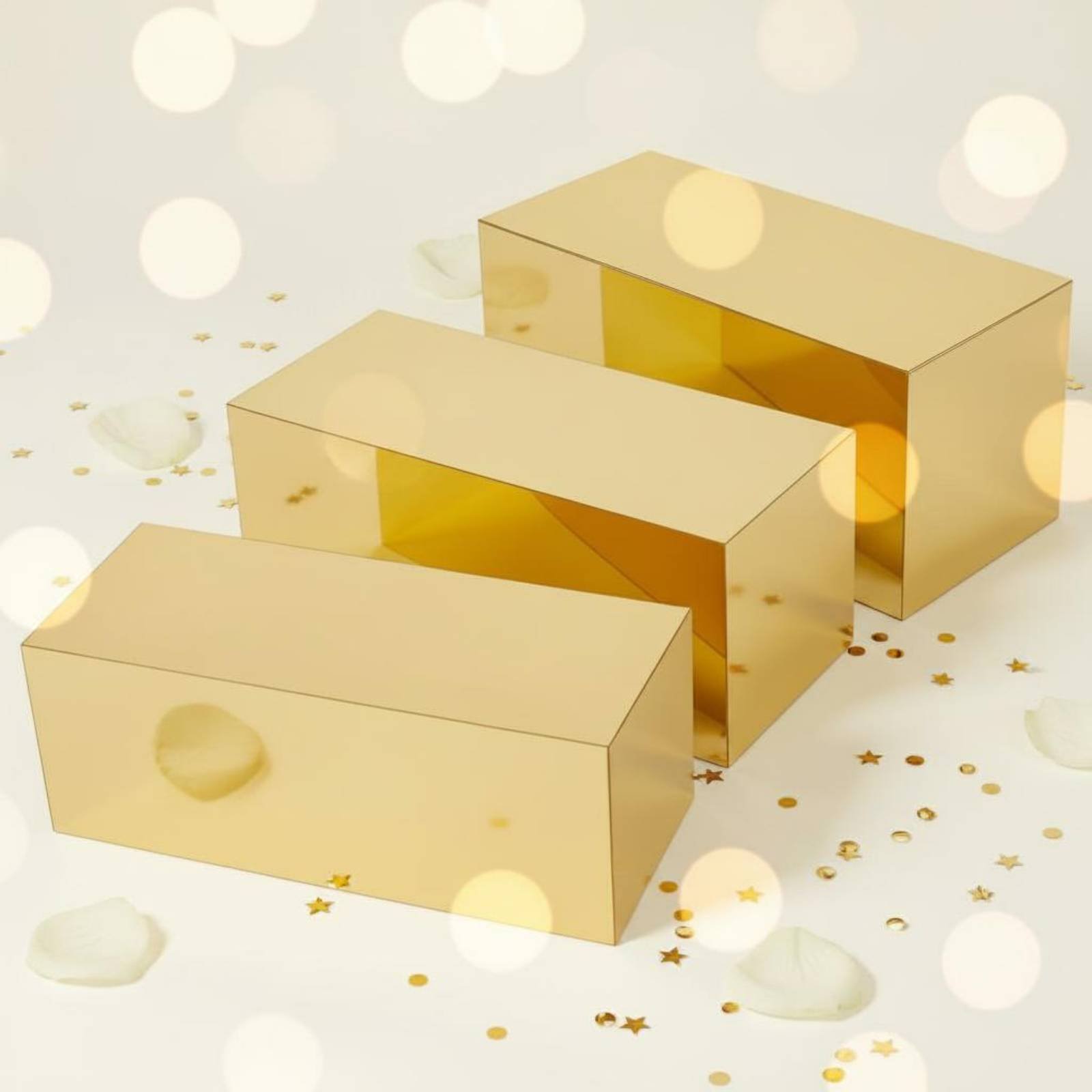 3 Pieces Gold Acrylic Display  - Home Decor Gold avaliação e preço