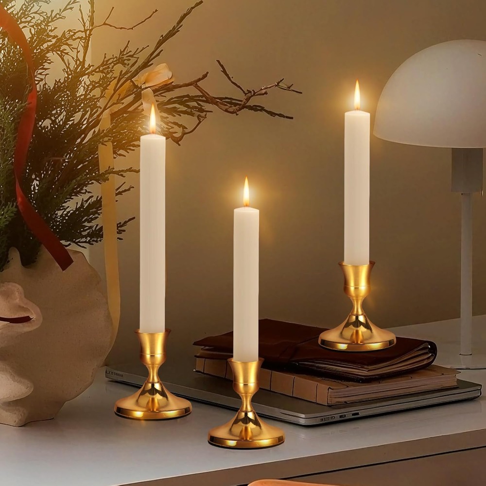 3 Pcs Brass Gold Taper Candle  - Home Decor Gold avaliação e preço