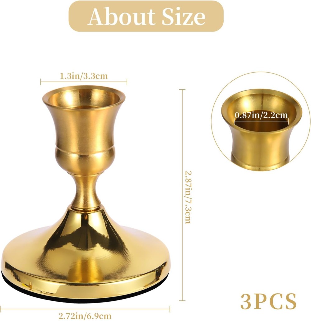 3 Pcs Brass Gold Taper Candle  - Home Decor Gold avaliação e preço