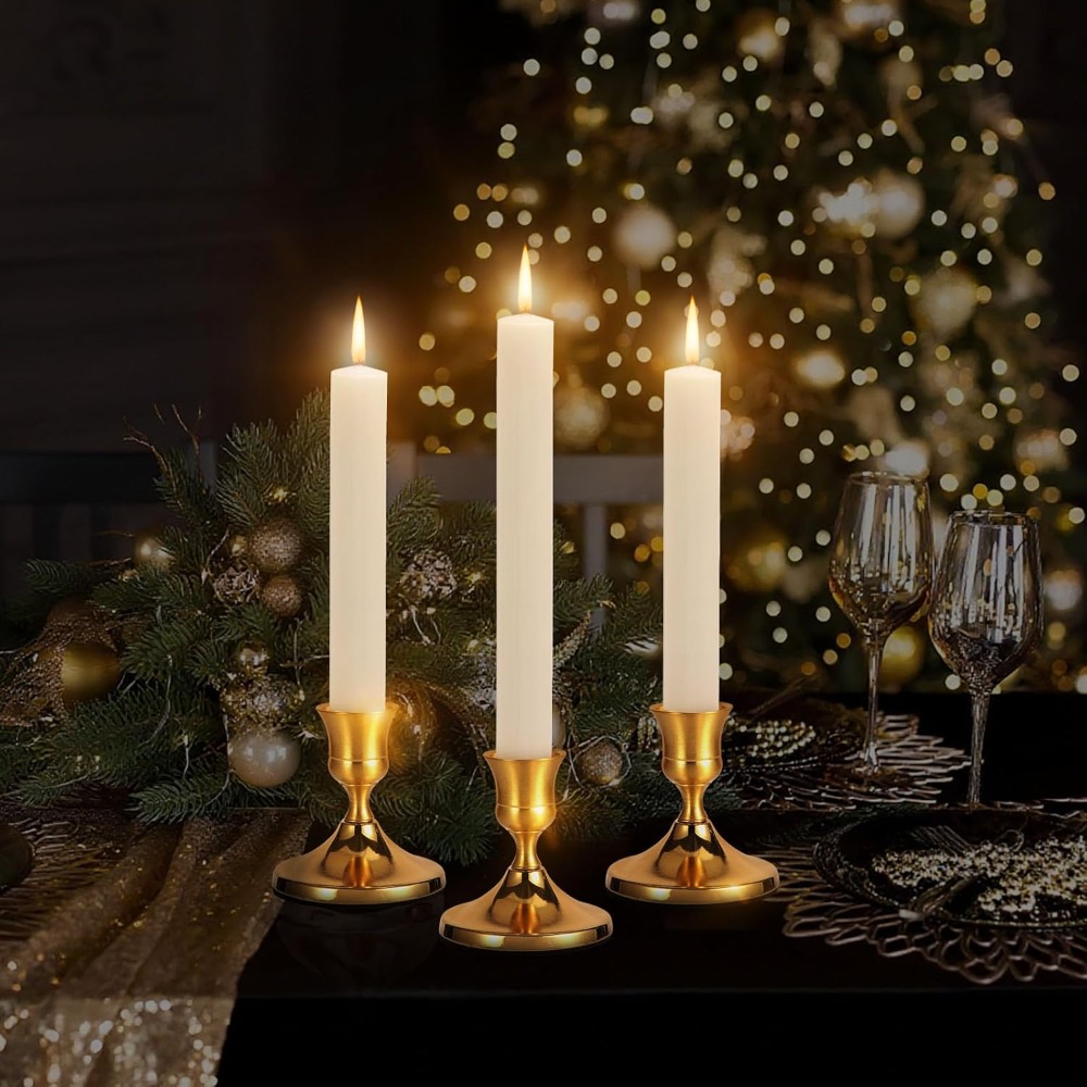 3 Pcs Brass Gold Taper Candle  - Home Decor Gold avaliação e preço