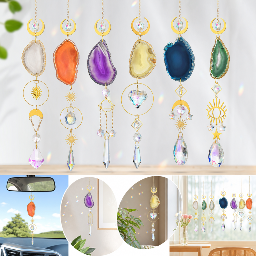 Agate Suncatcher Crystal Sun C - Boho Wind Chimes avaliação e preço