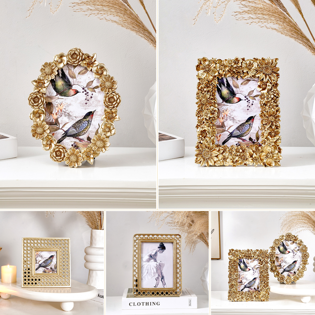 1PC, Golden Three-dimensional  - Bamboo Photo Frame avaliação e preço