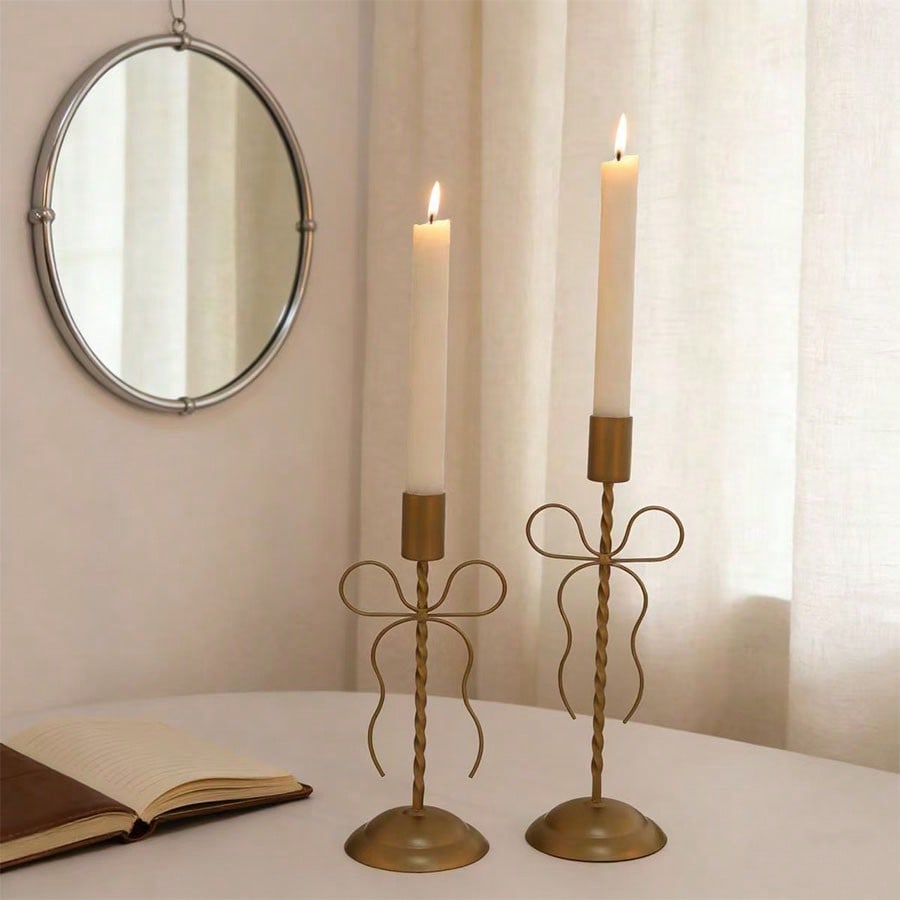 1pc Gold Bow Shaped Iron Candl - Home Decor Gold avaliação e preço