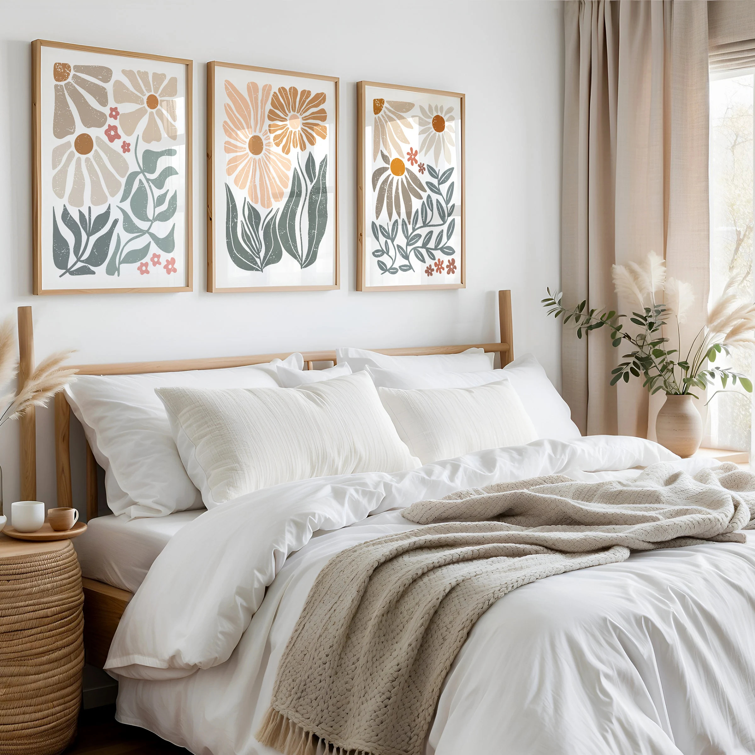 Boho Abstract Floral Canvas Wa - Home Decor Kit avaliação e preço