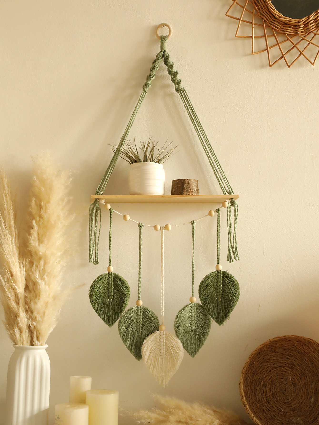 Leaf Macrame Floating Shelf Ta - Home Decor Yoga avaliação e preço