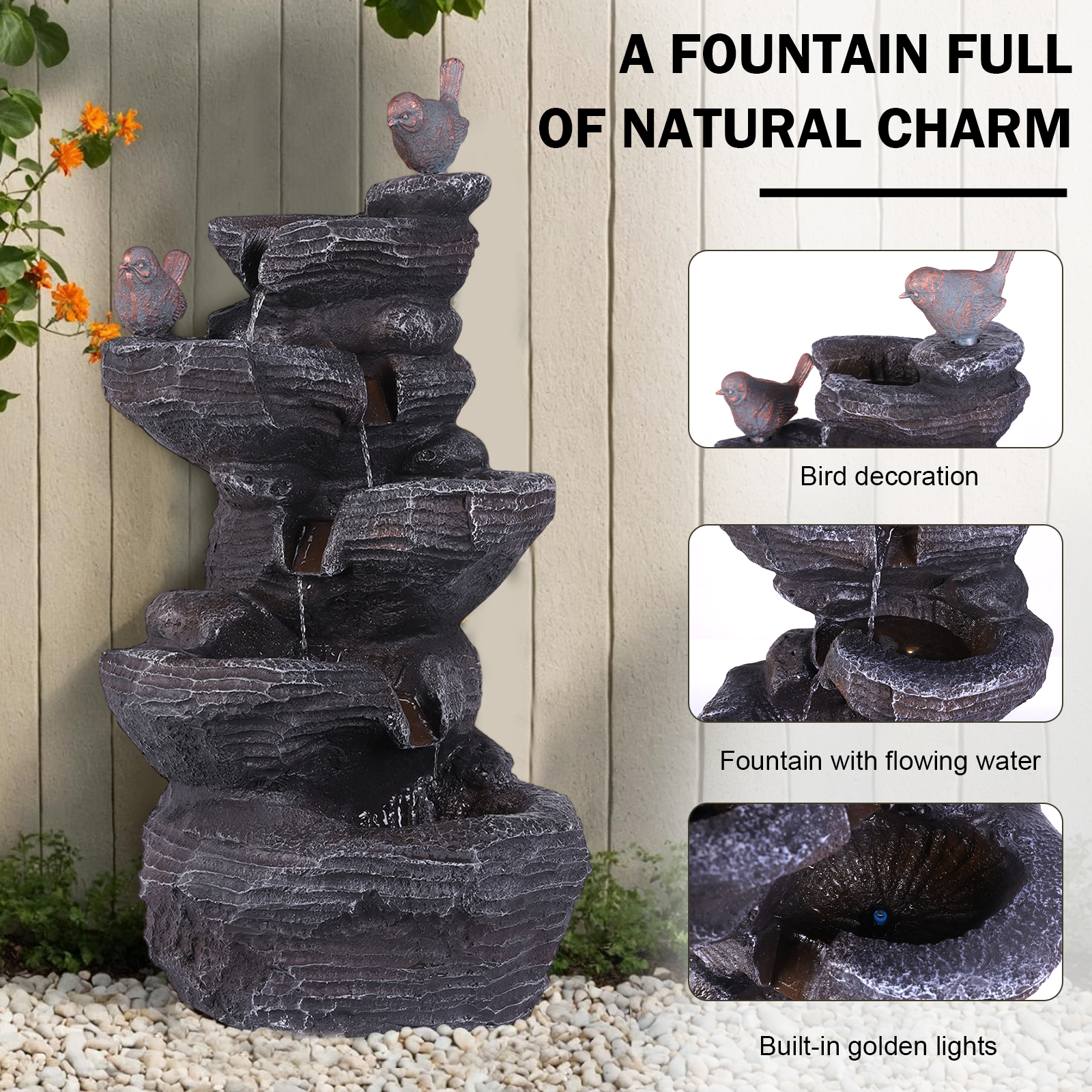 5-Tier Cascading Rock Waterfal - Flooring Home Decor avaliação e preço