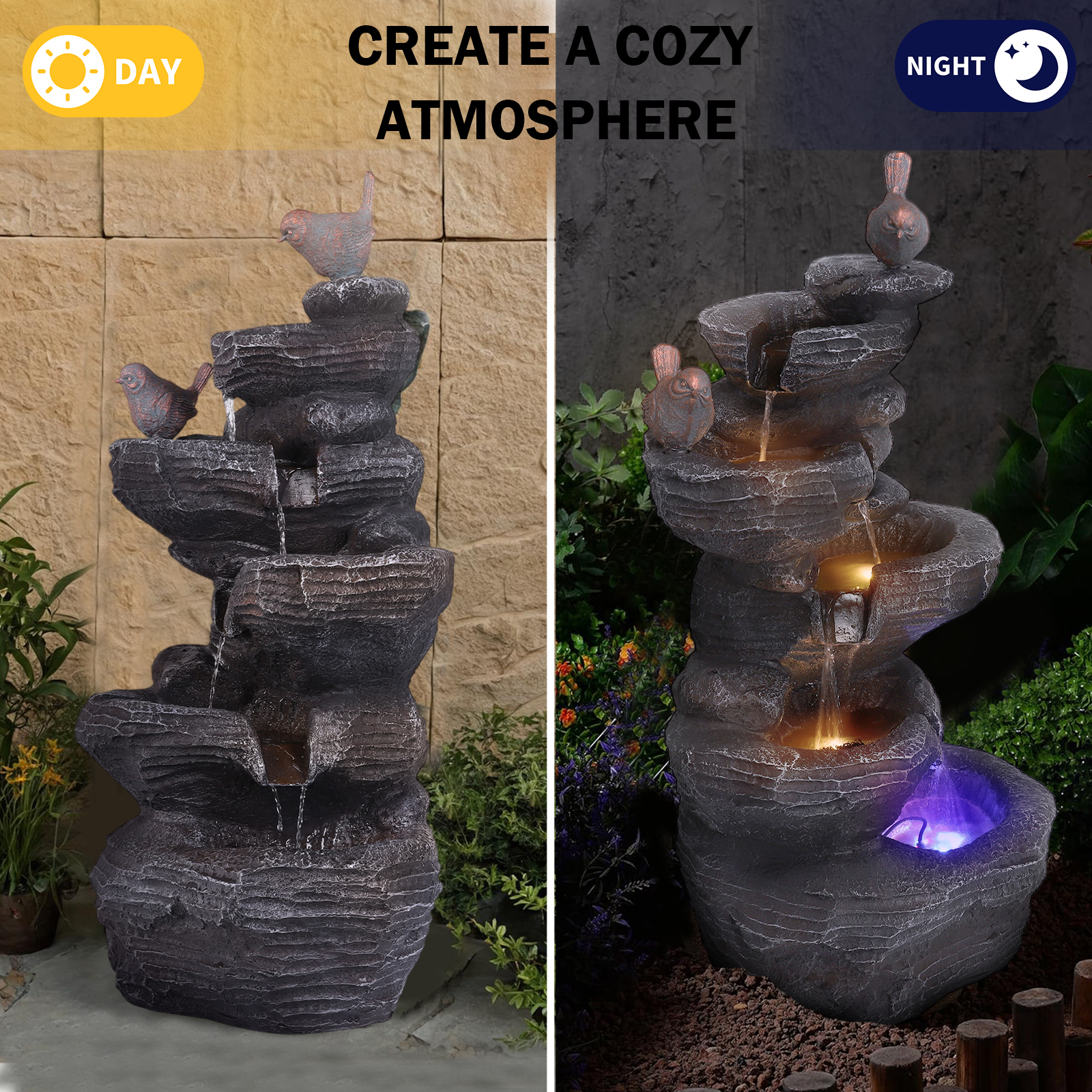 5-Tier Cascading Rock Waterfal - Flooring Home Decor avaliação e preço