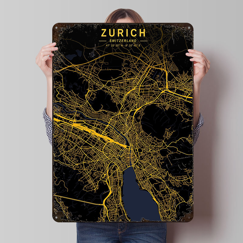 Zurich Golden City Map Metal P - Home Decor Zurich avaliação e preço