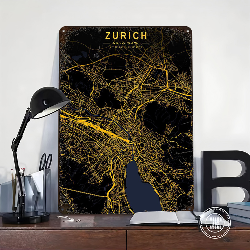 Zurich Golden City Map Metal P - Home Decor Zurich avaliação e preço