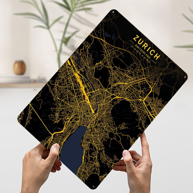 Zurich Golden City Map Metal P - Home Decor Zurich avaliação e preço
