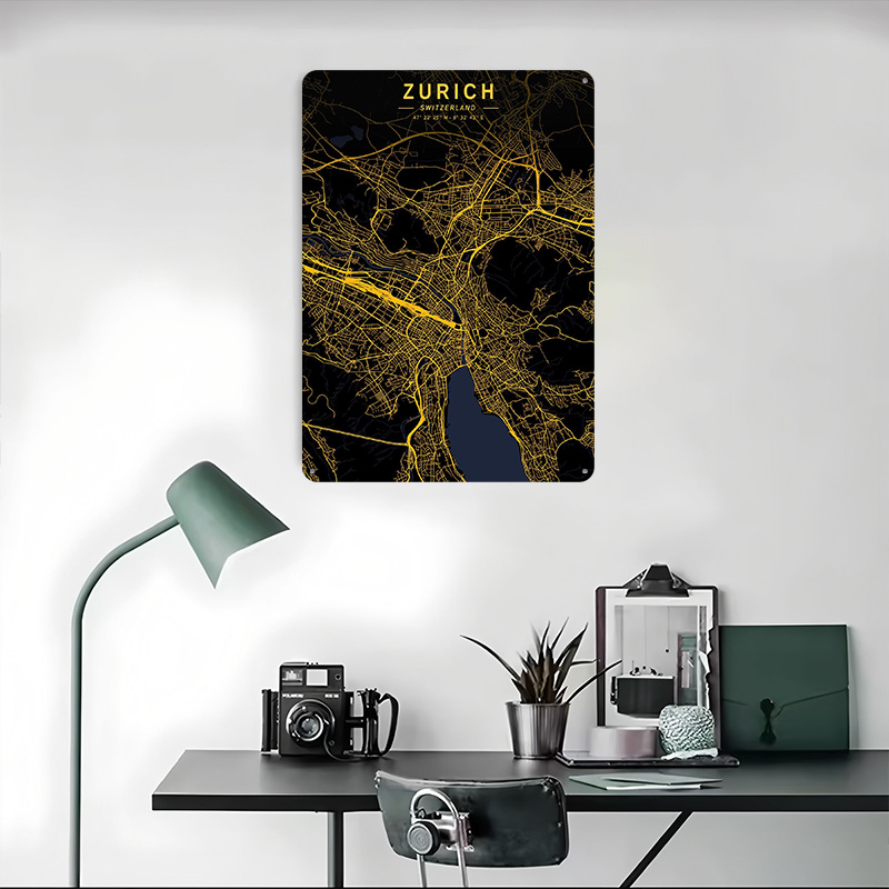Zurich Golden City Map Metal P - Home Decor Zurich avaliação e preço