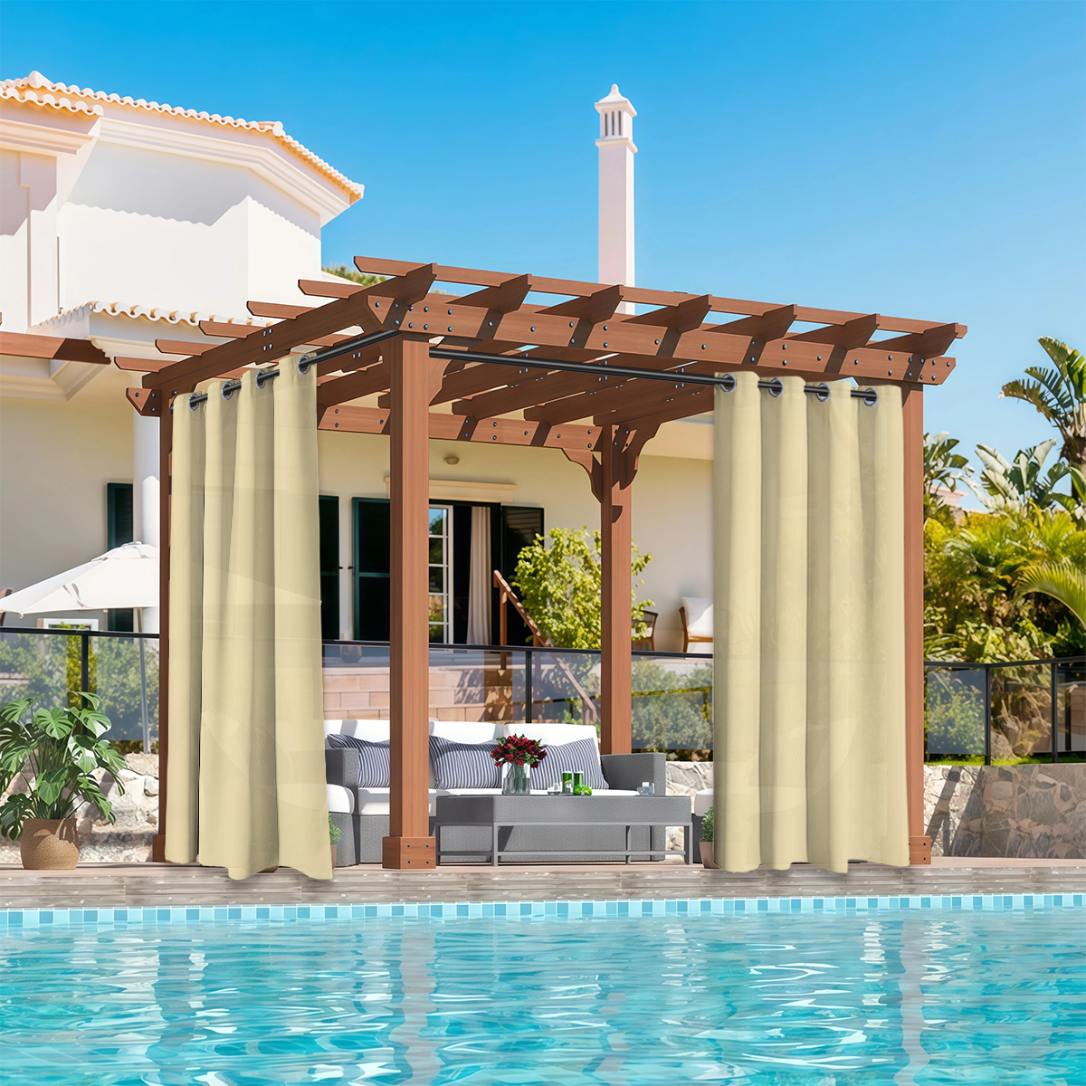 2 PCS Outdoor Light Filtering  - Home Decor Curtain avaliação e preço
