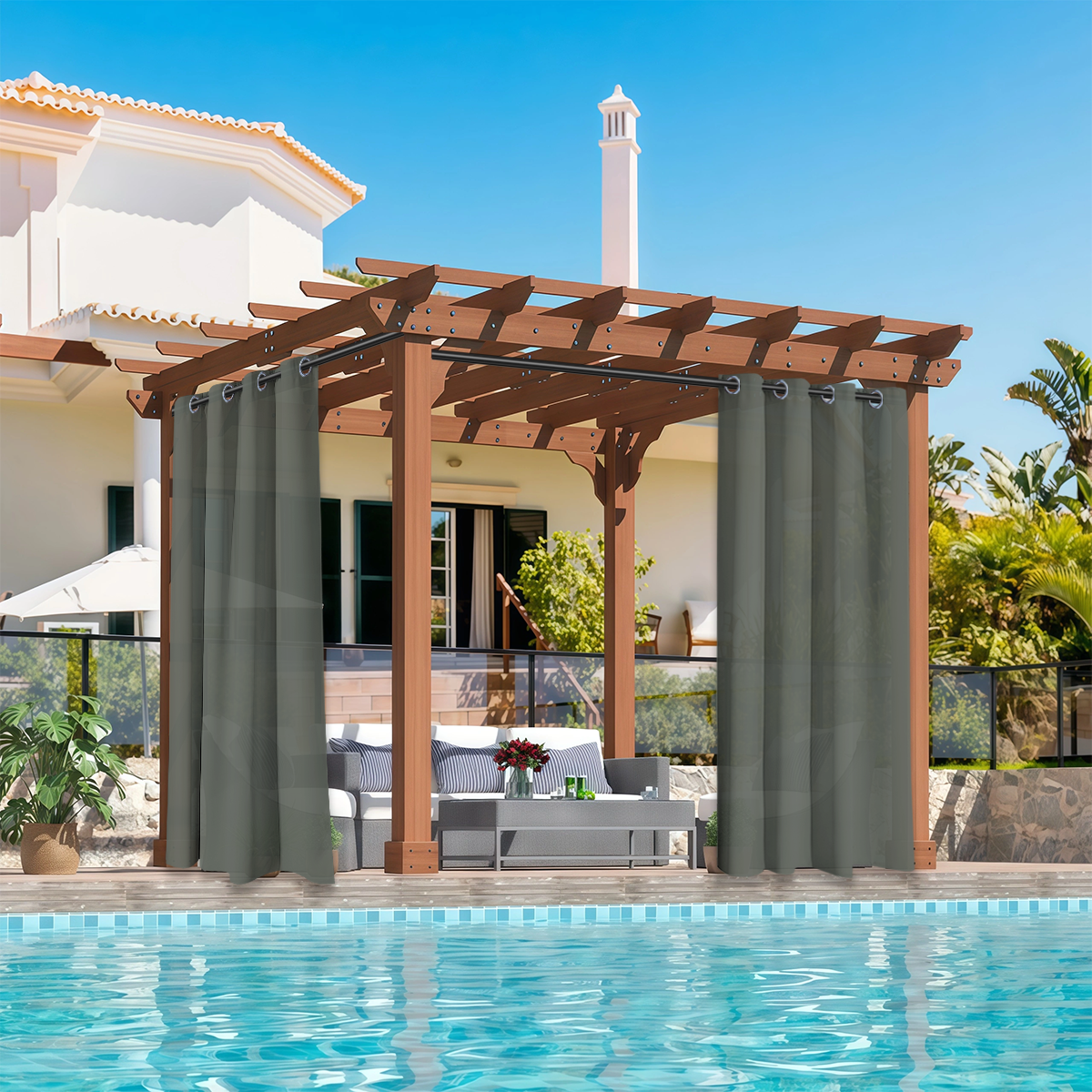 2 PCS Outdoor Light Filtering  - Home Decor Curtain avaliação e preço