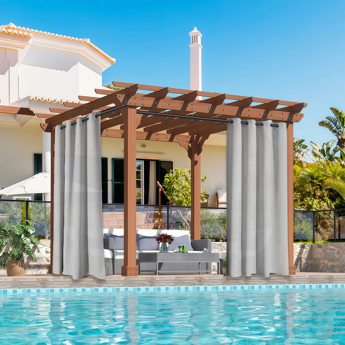 2 PCS Outdoor Light Filtering  - Home Decor Curtain avaliação e preço