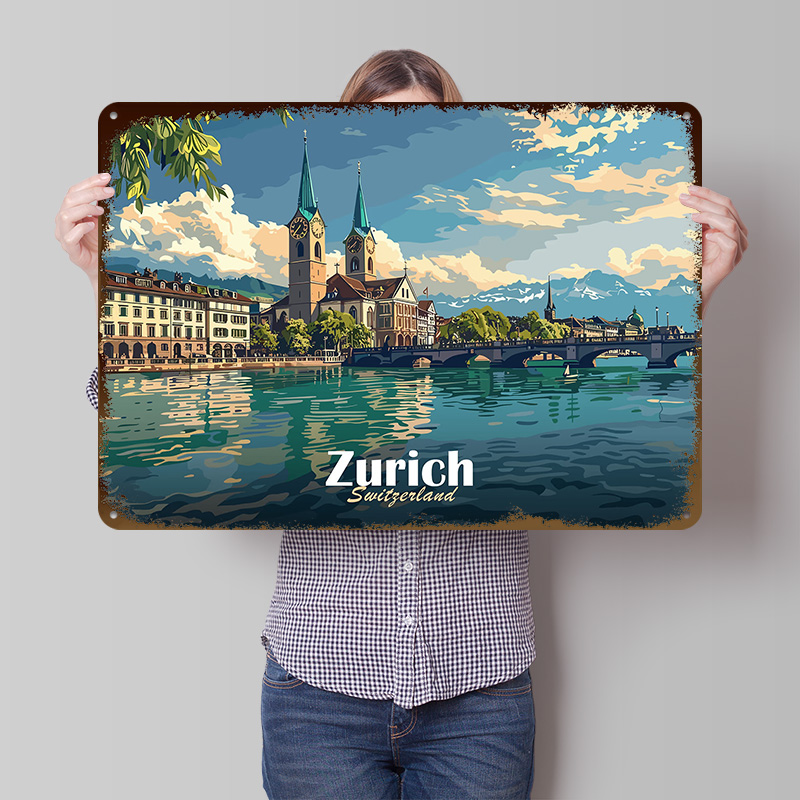 Zurich Cityscape Tinplate Post - Home Decor Zurich avaliação e preço