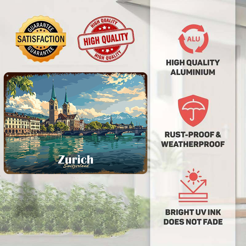 Zurich Cityscape Tinplate Post - Home Decor Zurich avaliação e preço