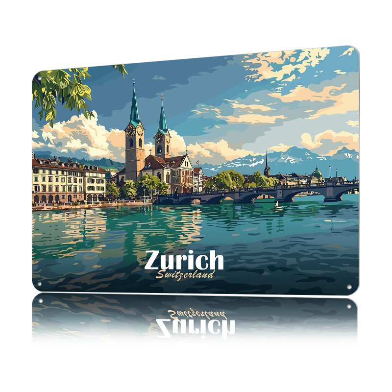 Zurich Cityscape Tinplate Post - Home Decor Zurich avaliação e preço