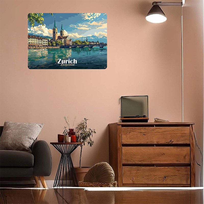 Zurich Cityscape Tinplate Post - Home Decor Zurich avaliação e preço