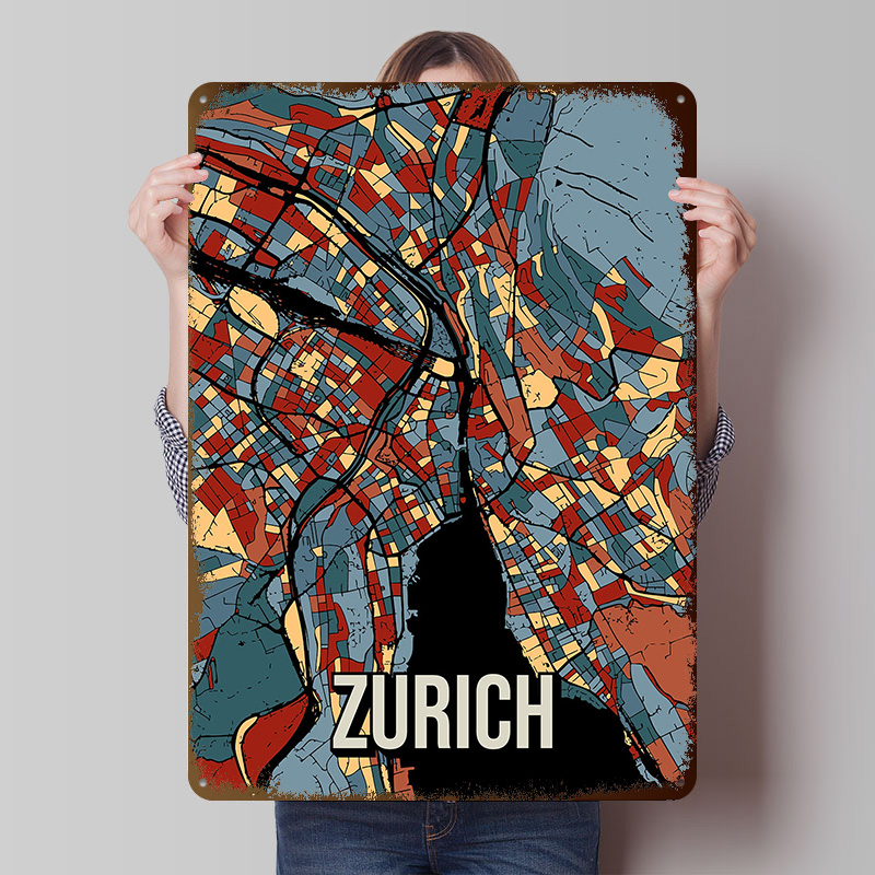 Zurich City Map Travel Tinplat - Home Decor Zurich avaliação e preço