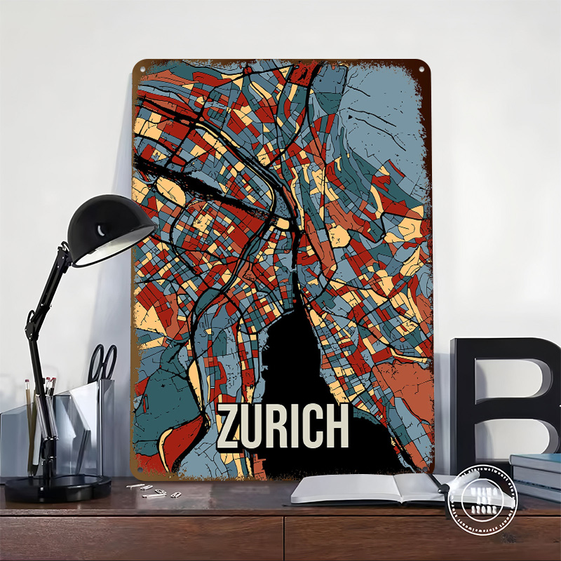 Zurich City Map Travel Tinplat - Home Decor Zurich avaliação e preço
