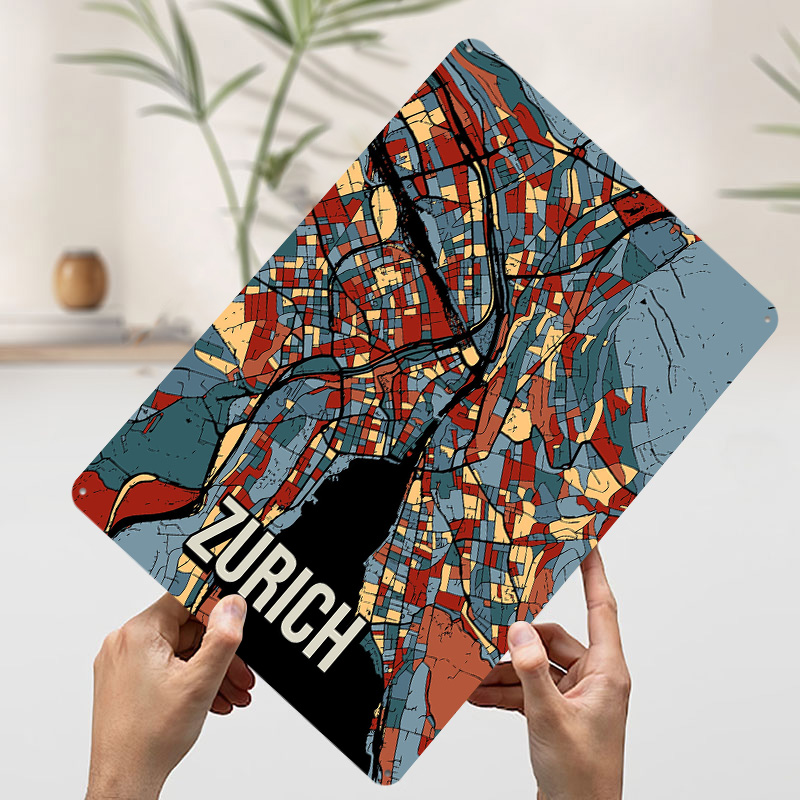 Zurich City Map Travel Tinplat - Home Decor Zurich avaliação e preço