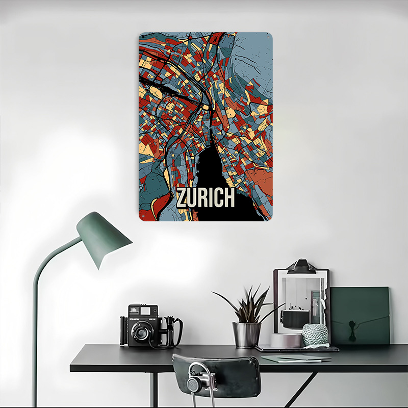 Zurich City Map Travel Tinplat - Home Decor Zurich avaliação e preço