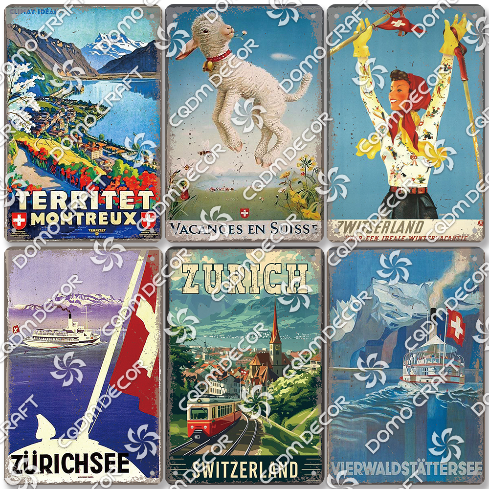 Switzerland Scenery Plaque Tin - Home Decor Zurich avaliação e preço