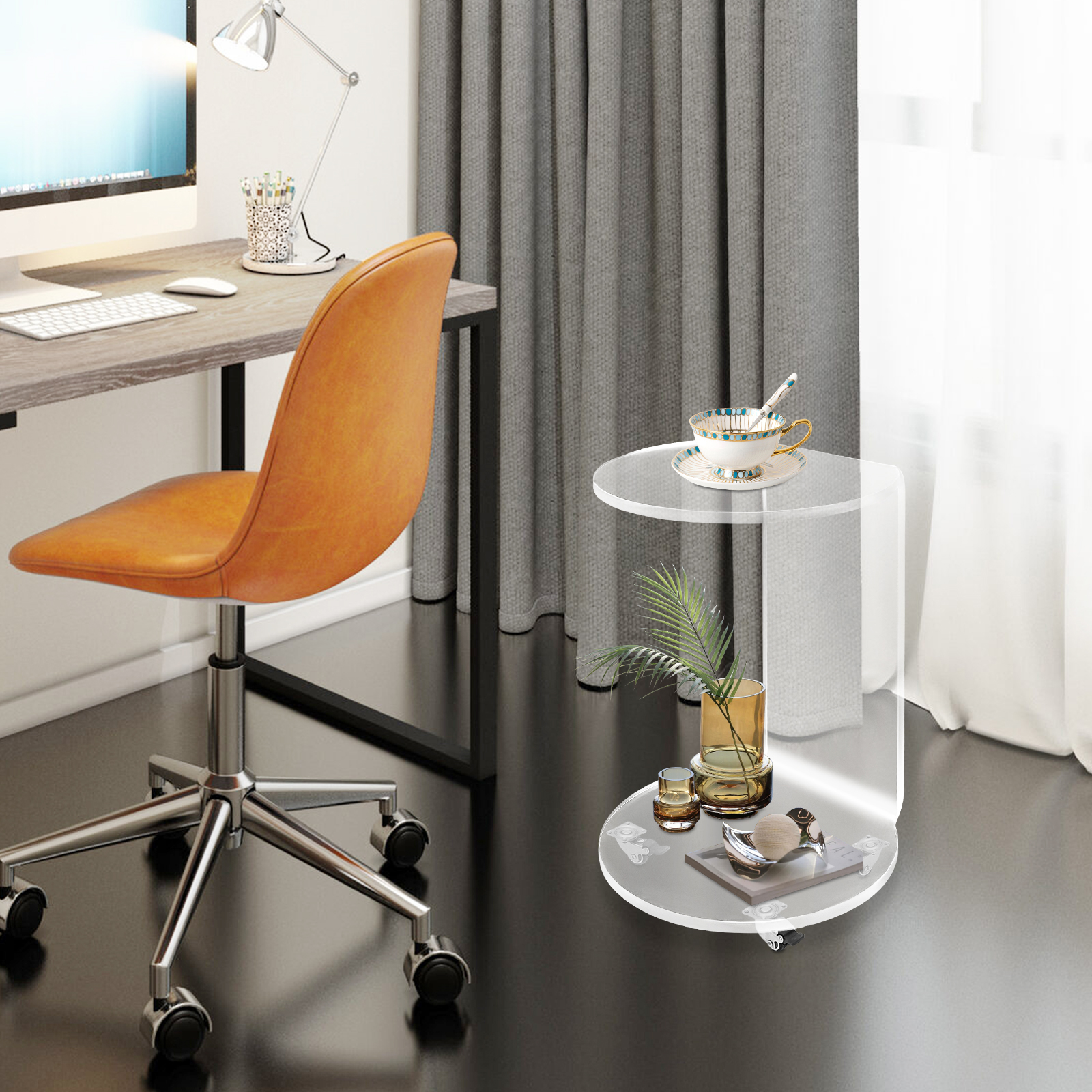 C-Shaped Round Acrylic Side So - Home Decor On Wheels avaliação e preço