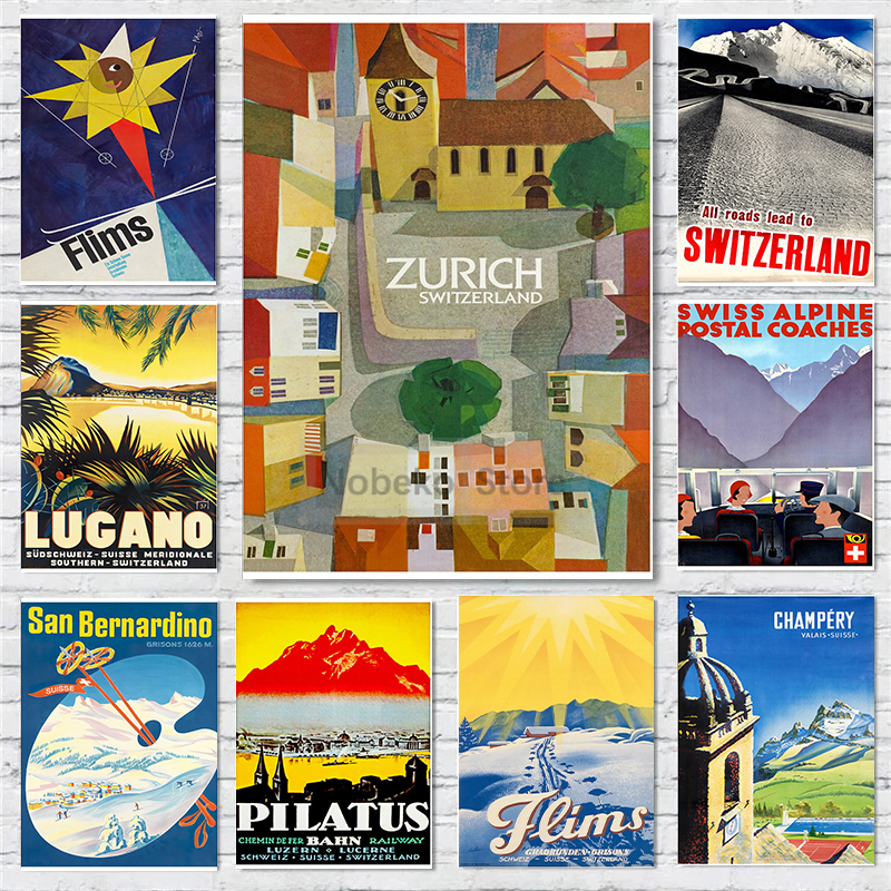 Switzerland Vintage Travel Pos - Home Decor Zurich avaliação e preço