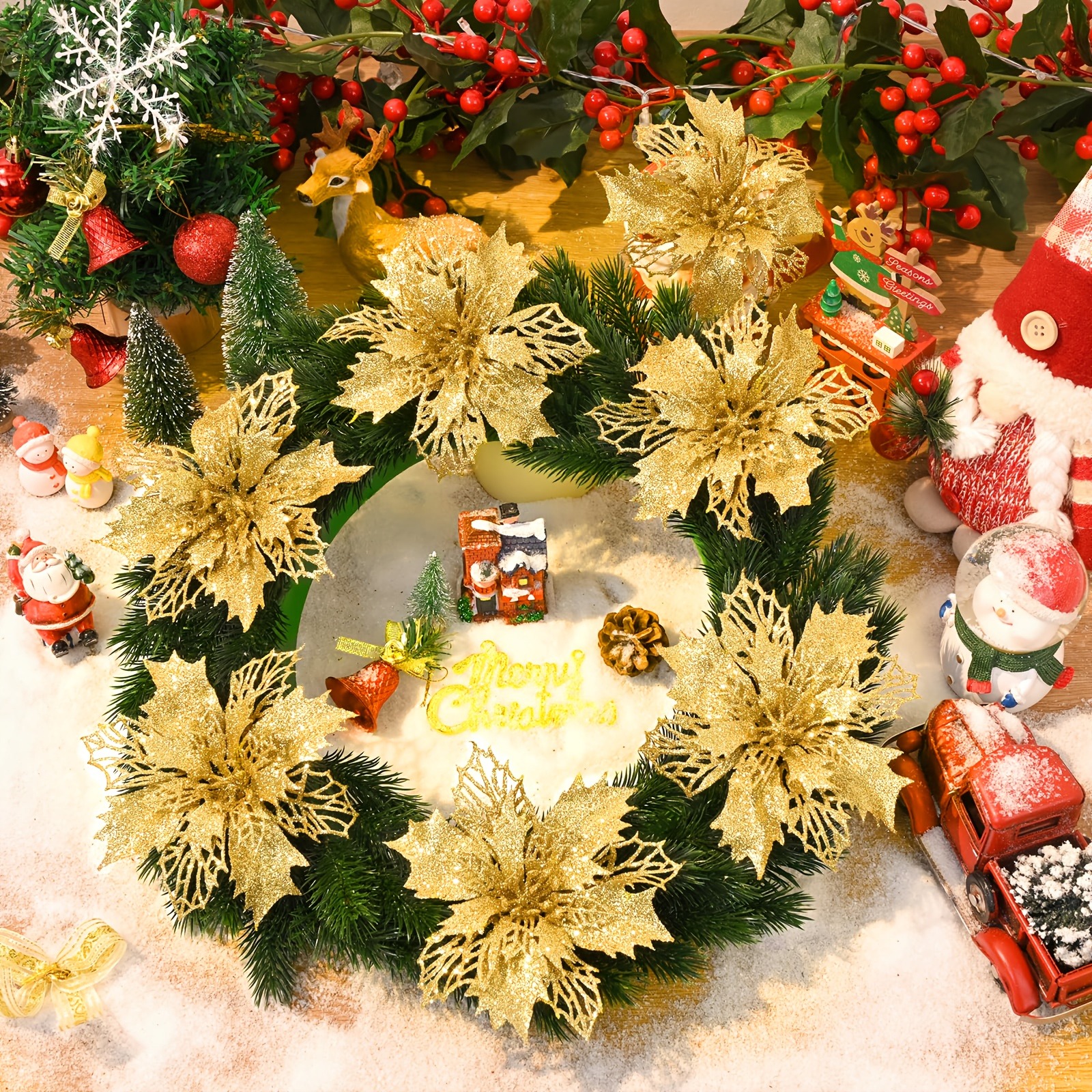 14Pcs Artificial Flowers 11CM  - Home Decor Xmas Gifts avaliação e preço