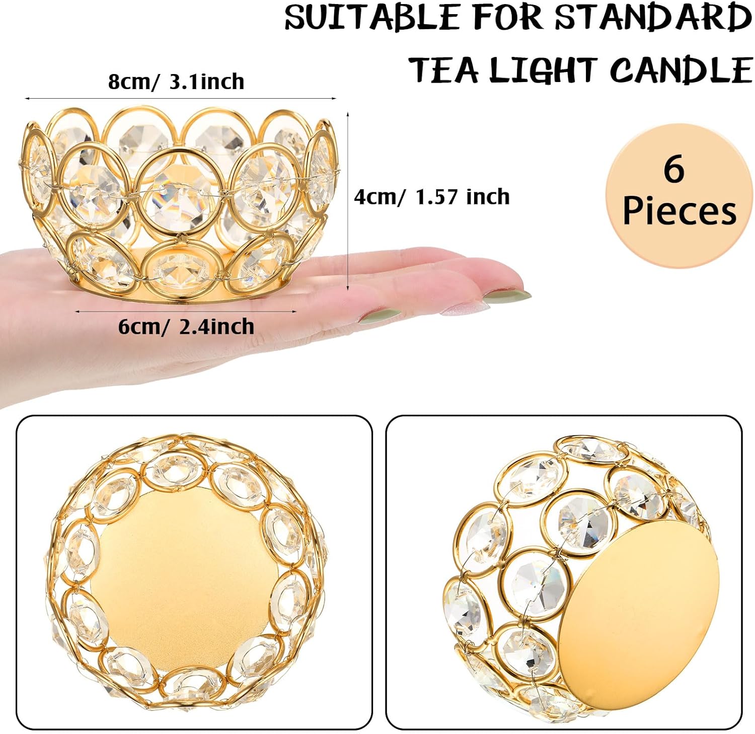 6 Pcs Crystal Tealight Candle  - Home Decor Gold avaliação e preço
