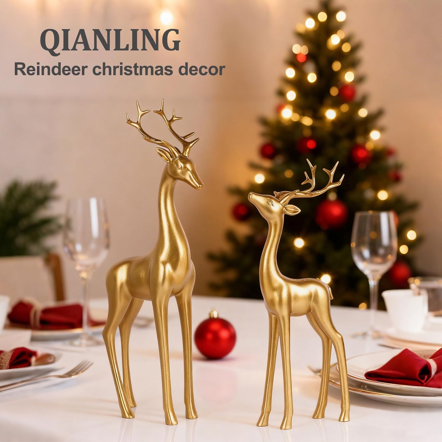 Large Gold Reindeer Figurines, - Home Decor Gold avaliação e preço