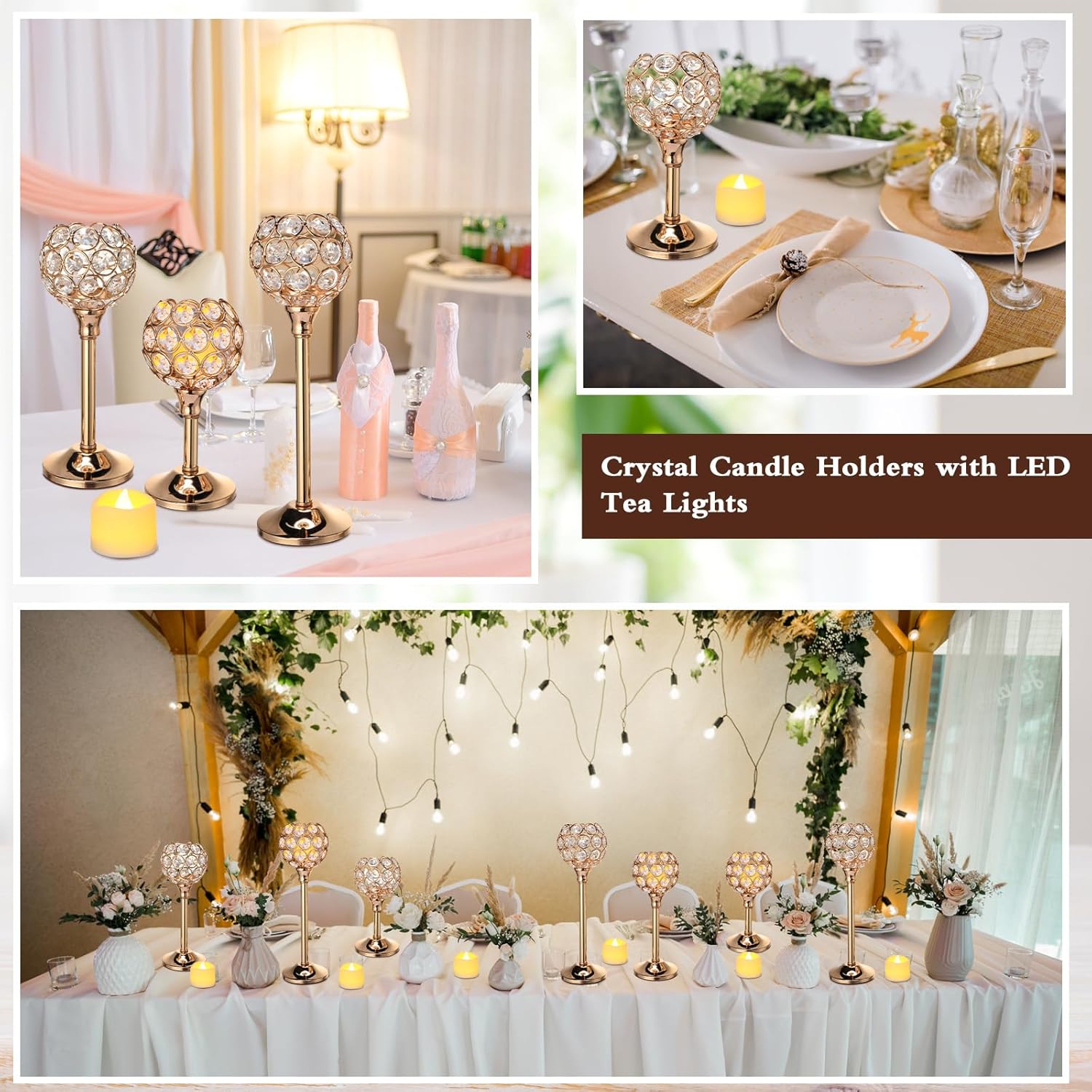 42 Pcs Crystal Candle Holders  - Home Decor Gold avaliação e preço