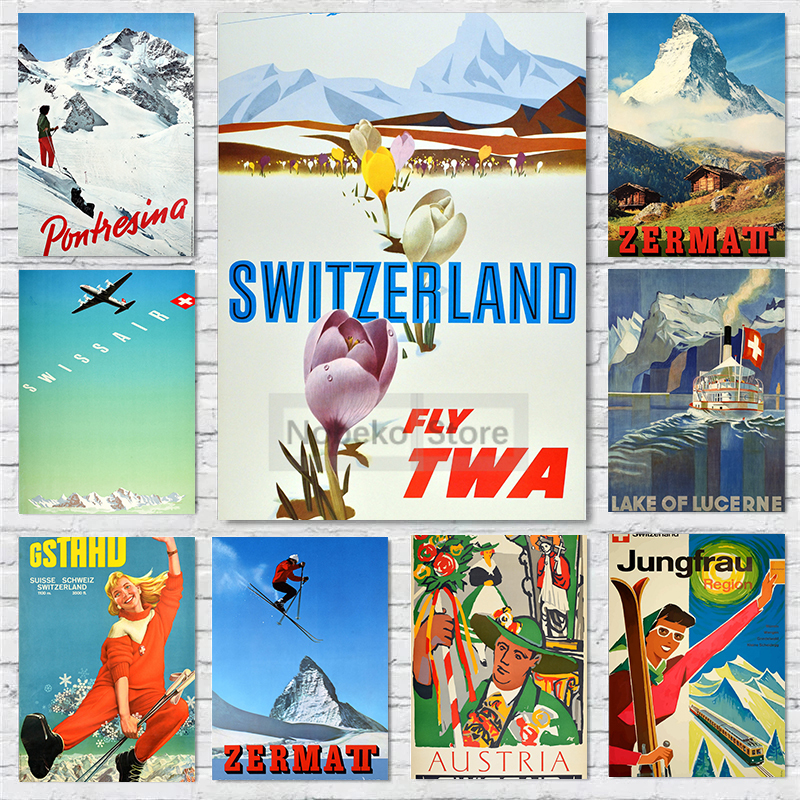 Switzerland Vintage Travel Pos - Home Decor Zurich avaliação e preço