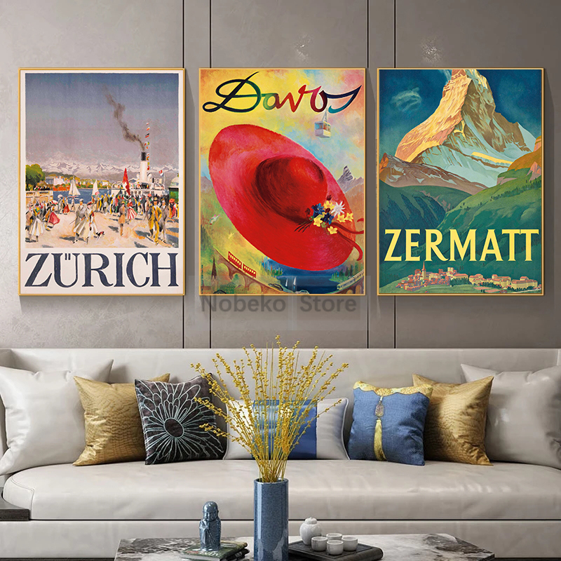 Switzerland Vintage Travel Pos - Home Decor Zurich avaliação e preço