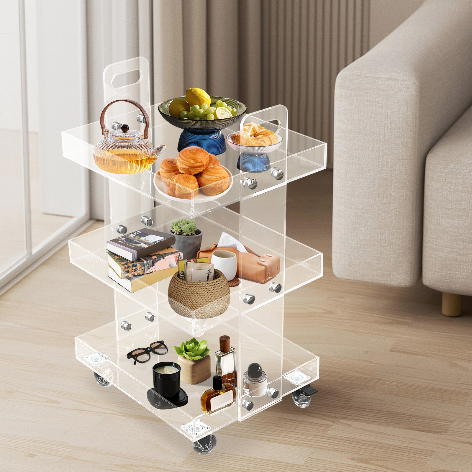 3-Tier Clear Acrylic Storage C - Home Decor On Wheels avaliação e preço