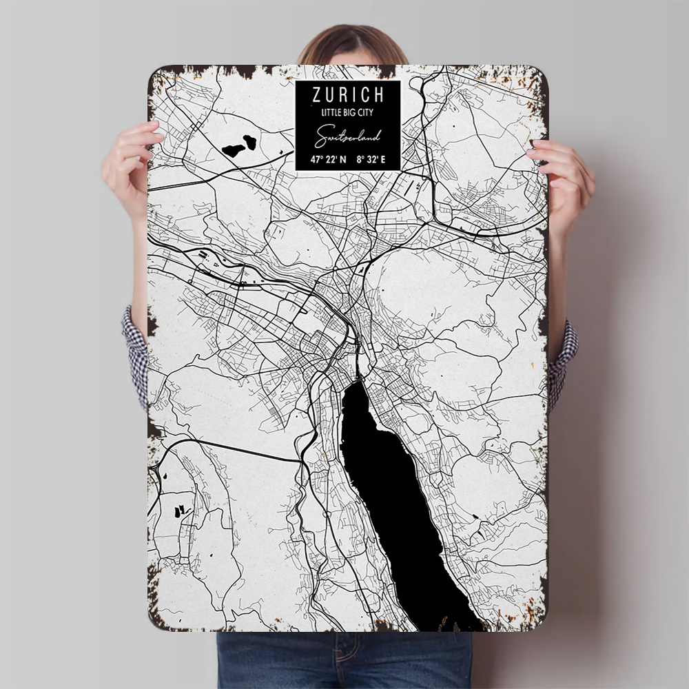 Zurich City Map Metal Wall Art - Home Decor Zurich avaliação e preço